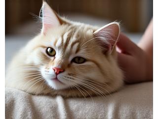 獣医が老犬を優しく診察している